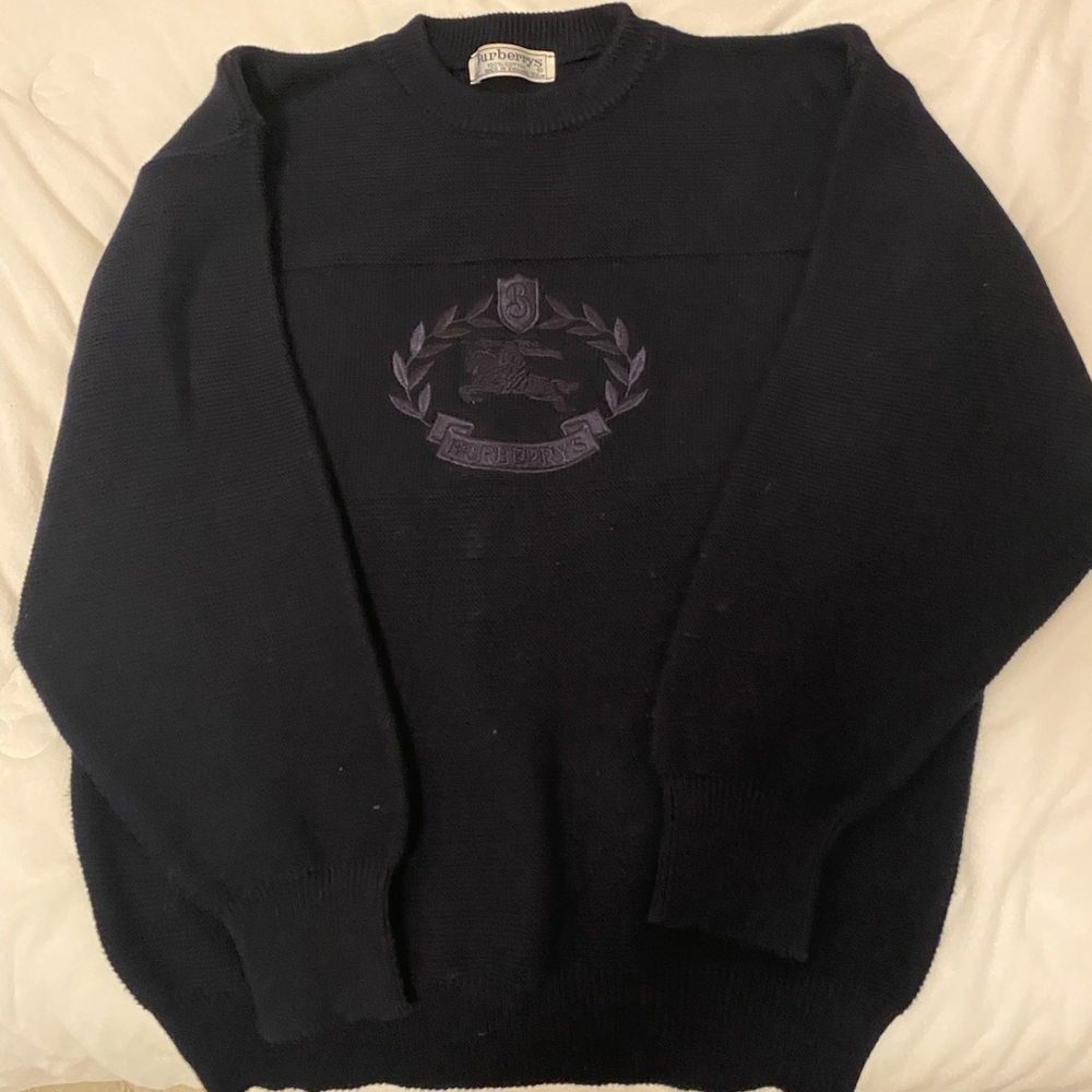Burberry Navy Crewneck Sweater with Crest